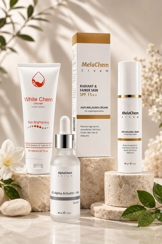 Dermachem Melasma & Dark Patches Bundle | WhiteChem Facewash + AlphaChem Serum + Mela Chem Cream
