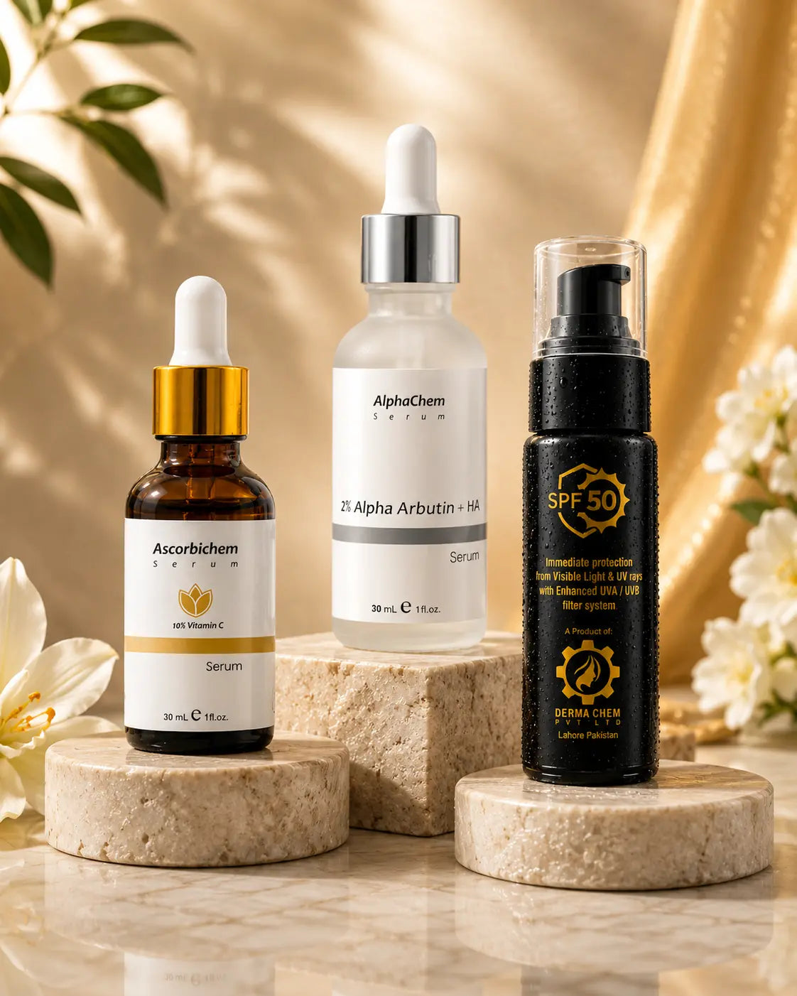 Dermachem Sun Defence & Repair Bundle | Ascorbichem Serum + AlphaChem Serum + TINT Chem Sunblock